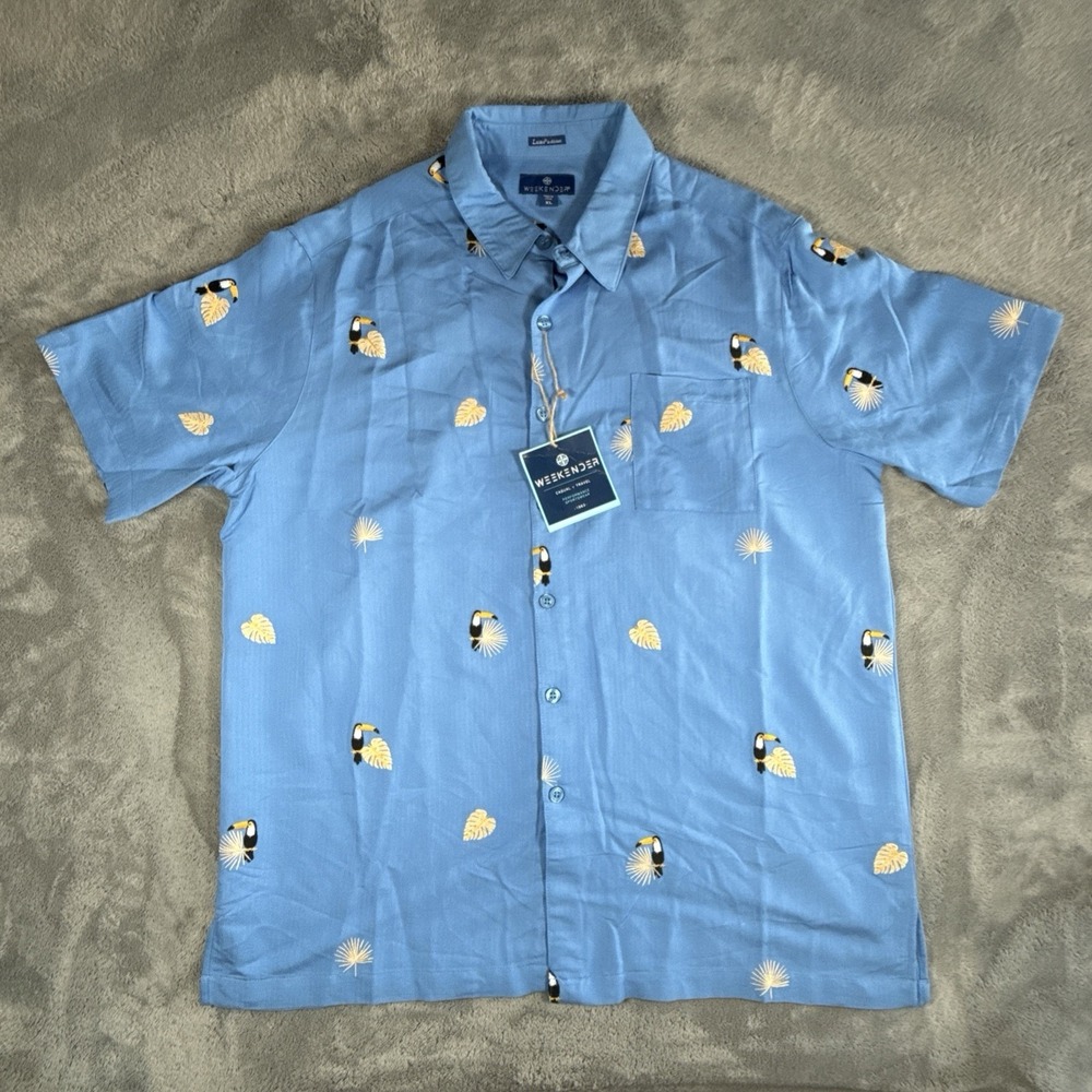 Weekender Luau Edition Mens XL Blue Tropical Hawaiian Shirt Toucan Summer NWT